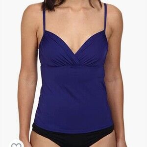 Badgley Mischka Women's Shirred Underwire Tankini Midnight blue swim top size 6